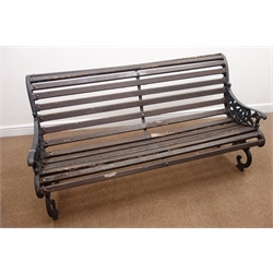  Cast iron and wood slatted garden bench, W158cm  