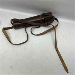 Broadhurst Clarkson brass and leather 4-draw telescope, the first draw with graduations, sliding lens shroud and leather covers for both ends on shoulder strap; marked 'Broadhurst Clarkson & Co. Ltd. 63 Farringdon Road London E.C.', L87cm fully extended; together with a WWI brass marching compass marked F-L No.123113 1918 (broad arrow); crudely etched L.H. McD. Latham; in associated Brooks & Co. leather case dated 1913 stamped W.B. Constable (2)