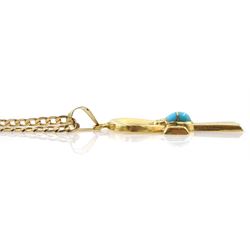 18ct gold turquoise set Egyptian hieroglyphic symbol, on 9ct gold chain