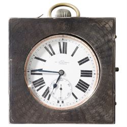 Early 20th century nickle cased goliath pocket watch by Jays, London, in silver engine turned travelling case London 1913 and one other nickle cased goliath pocket watch