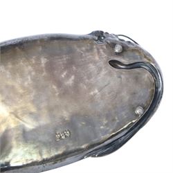 WMF Art Nouveau pewter tray, of oval from, with a female figure covered with a lily pad at one end, and snake with flowers and whiplash stems at other, signed and impressed marks beneath, H8cm, L25cm 