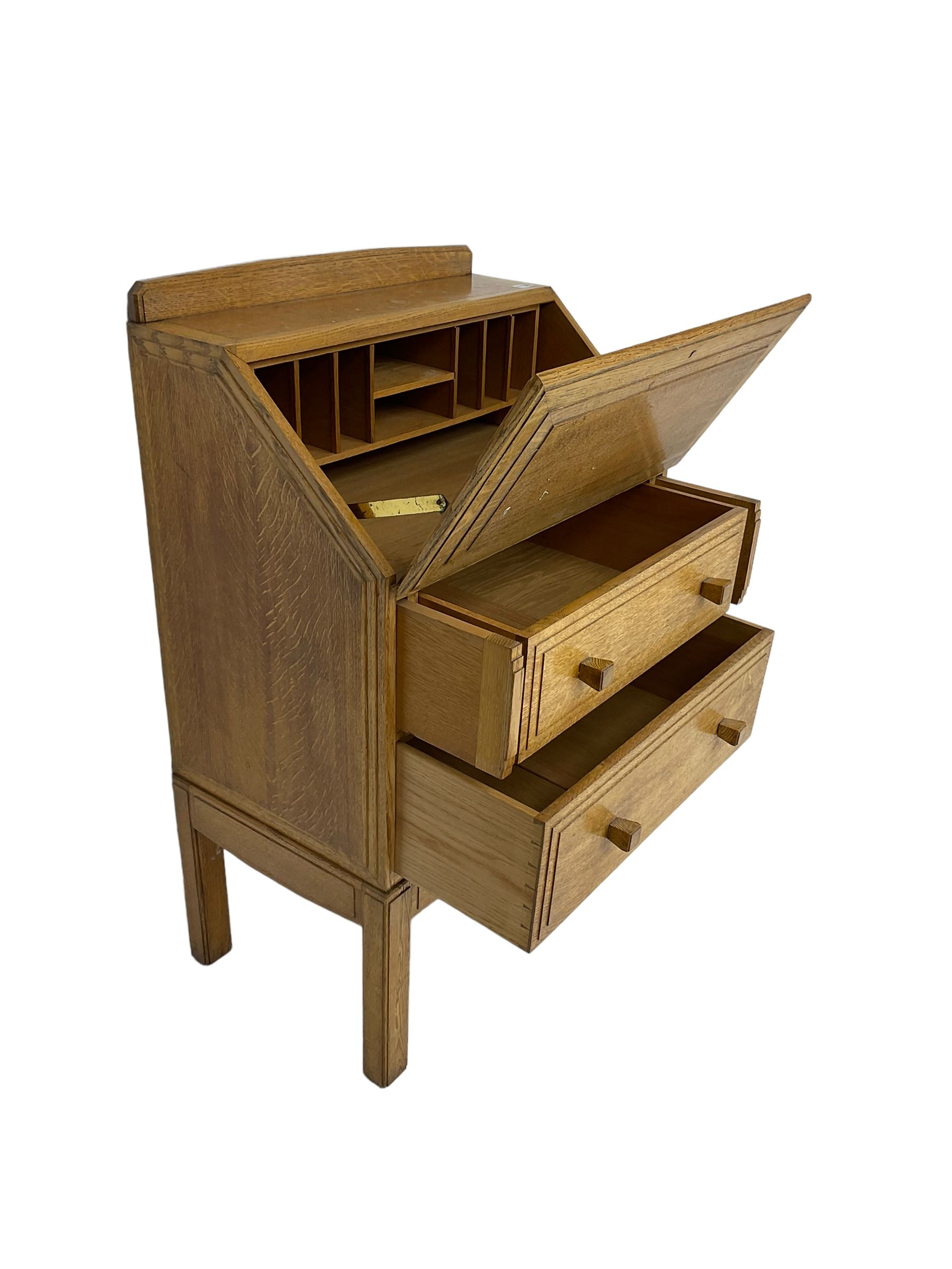 1930's Art Deco period oak bureau, fitted fall front and two drawers