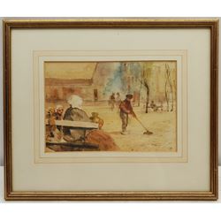Attrib. Charles Hodge Mackie (Scottish Staithes Group 1862-1920): The Street Sweeper, watercolour signed with initials 19cm x 24cm