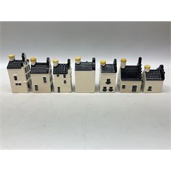 Seven KLM Miniatures, each blue Delft house form miniature produced exclusively for KLM Airlines by Bols Amsterdam 1575 comprising 30, 72, 85, 1, 3, 80 and 29