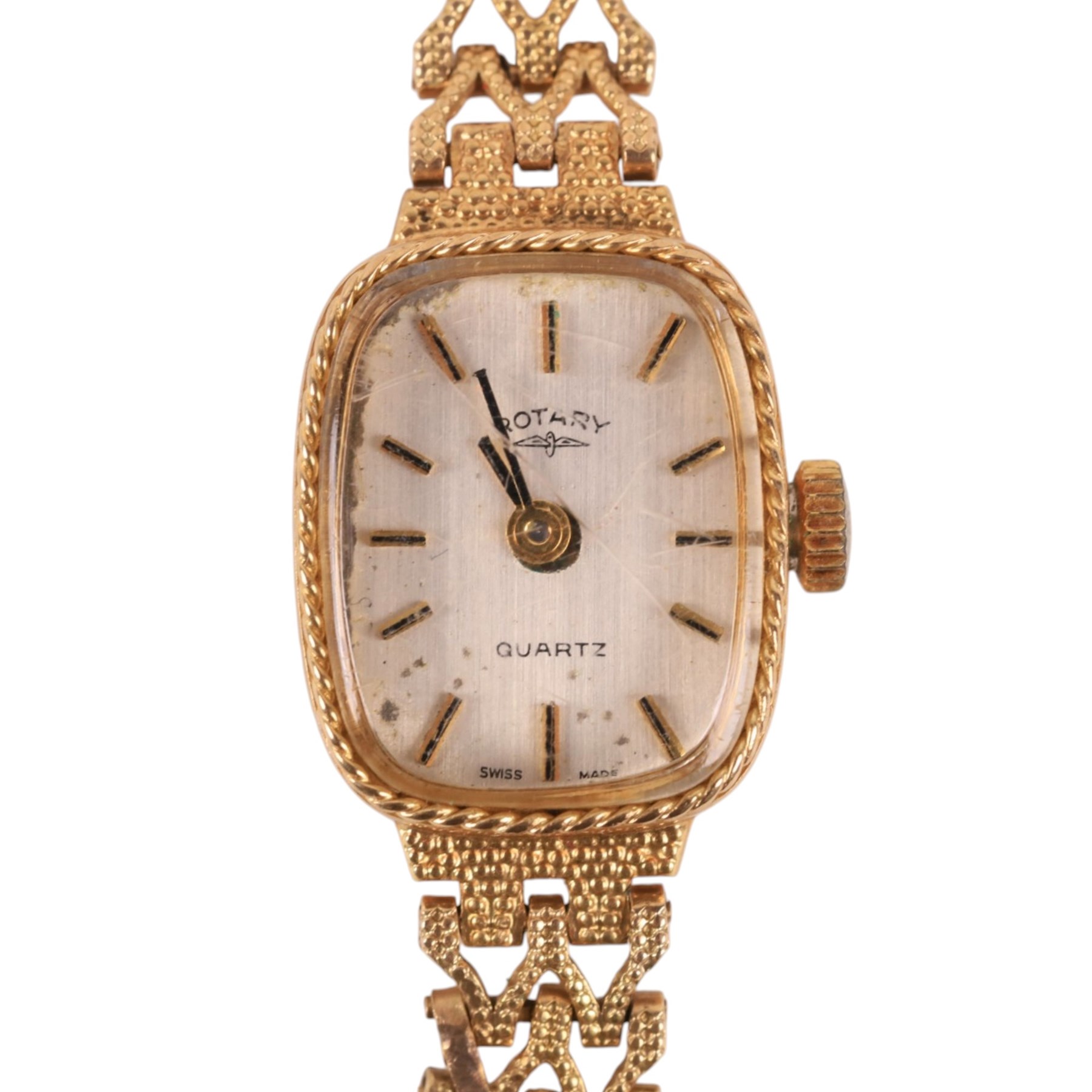 Rotary 9ct gold ladies quartz wristwatch, on 9ct gold bracelet, both hallmarked