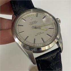 Tudor Oyster Prince Date Day gentleman's stainless steel 'Jumbo' wristwatch, circa 1969, Ref. 7017/0, serial No. 692159, silvered dial with baton markers, on black leather strap