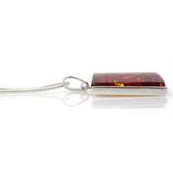 Silver square Baltic amber pendant necklace, stamped 925 