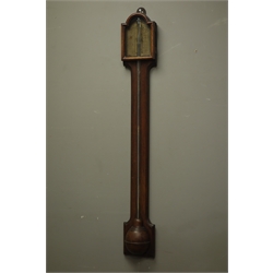  18th century mahogany stick barometer, paper register indistinctly inscribed '....... Italian', moulded arched glazed door, H90cm  