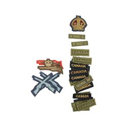Large collection of militaria items, including RAF dog tags, The Royal Grenadiers belt buckle, Royal Regiment of Canada swagger stick, insignias including marksman badge etc