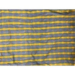 Collection of curtains and fabric - pair thermal lined curtains in chequered fabric (fall - 219cm, width at header - 80cm); three pairs and two single curtains in cream fabric; curtains in pale green pattern fabric (qty)