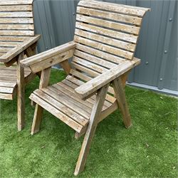 Two wooden garden armchairs - THIS LOT IS TO BE COLLECTED BY APPOINTMENT FROM DUGGLEBY STORAGE, GREAT HILL, EASTFIELD, SCARBOROUGH, YO11 3TX
