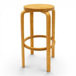 Mid 20th century bentwood stool in the manner of Alvar Aalto, circular top with bentwood f...
