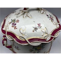 Large Victorian twin handled water pail and cover, of slightly bellied form decorated with floral sprays and moulded vine and ribbon detail, H36.5cm