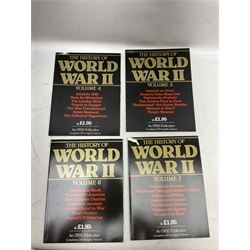 Three boxes of books, periodicals and DVDs of military interest with particular emphasis on WW2 including The History of World War Two in thirty original parts by Orbis, The D-Day Experience by Richard Holmes, The World War Two Databook, The World at War, Special Forces etc