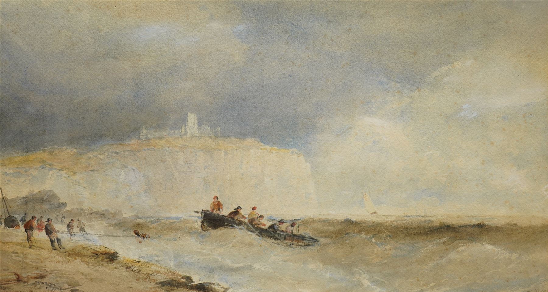 Edward (Arden) Tucker Jnr (British 1847-1910): Scarborough Castle from Cornelian Bay, watercolour signed 30cm x 54cm
