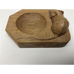 Mouseman oak pin tray, canted rectangular form with carved mouse signature, by the workshop of Robert Thompson, Kilburn, L10cm