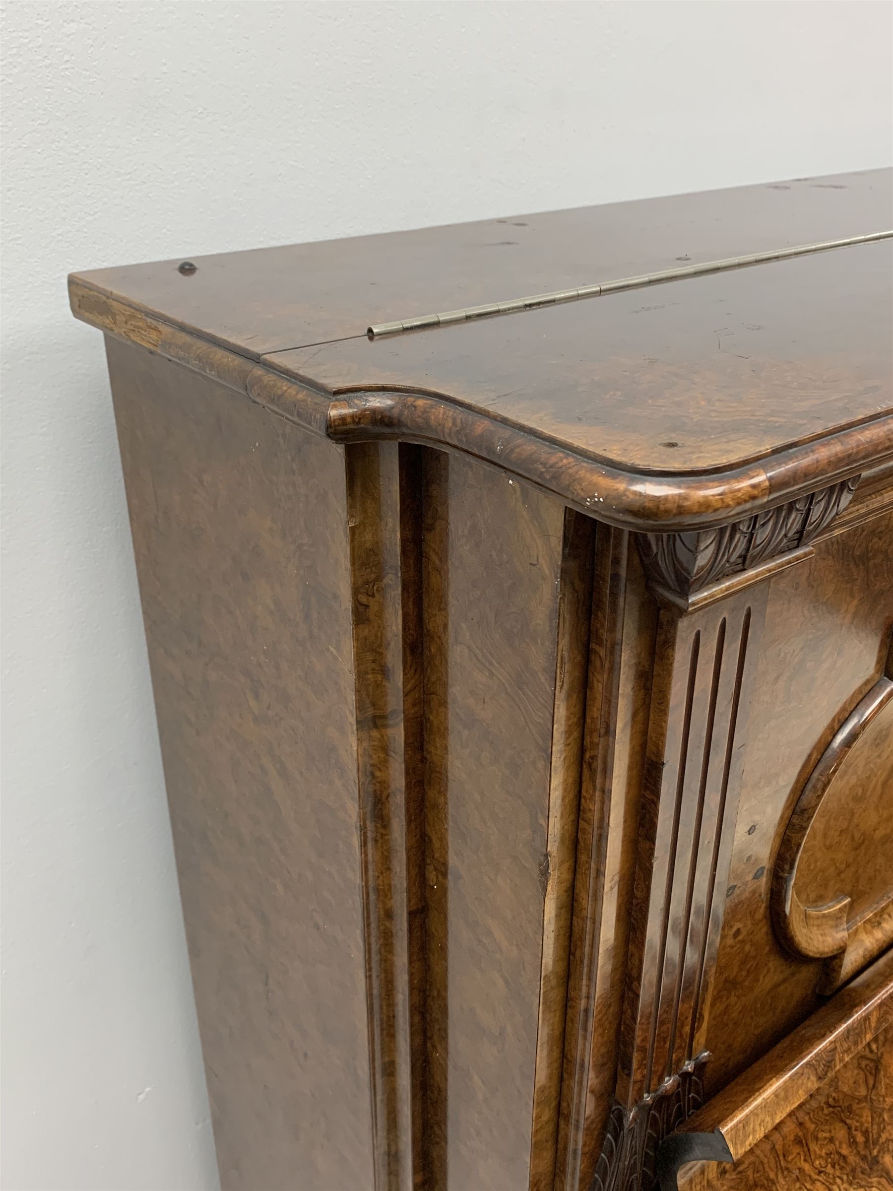 Steinway & Sons - late 19th century figured walnut upright piano, iron framed and overstrung, model no. 56174 circa. 1886, W154cm, H137cm, D70cm, together with a quantity of sheet music