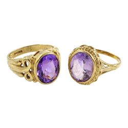 Two 9ct gold amethyst rings, hallmarked