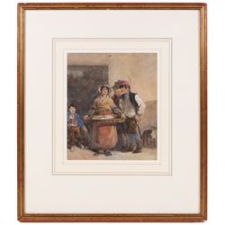 Manner of Sir David Wilkie (Scottish 1785-1841): The Fish Lady, watercolour heightened in white unsigned 24cm x 20cm 