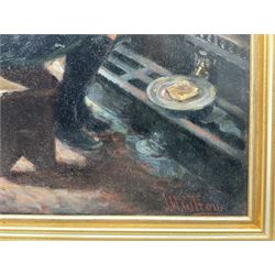 John William Gilroy (Newcastle 1868-1944): 'Granny Toast', oil on panel signed, original title label verso 40cm x 32cm