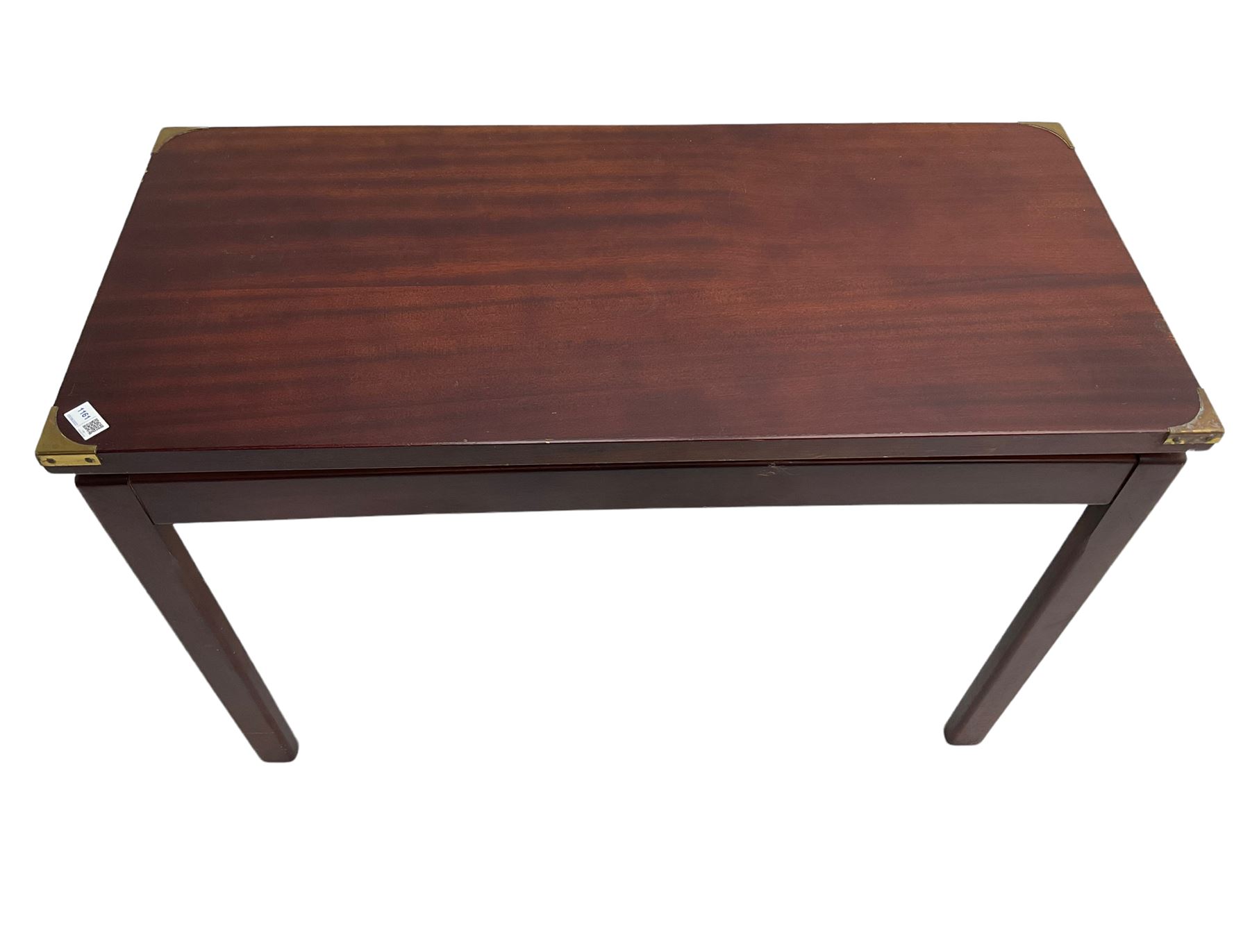 Military style mahogany side table with brass mounts