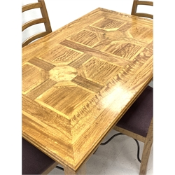 Mango wood and flagstone rectangular dining table (150cm x 90cm, H77cm) and set four high ladder back dining chairs