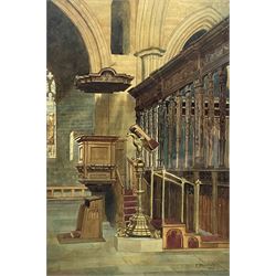 F Stansfield (British 19th/20th century): Church Interior, watercolour signed and dated 1909, 55cm x 38cm