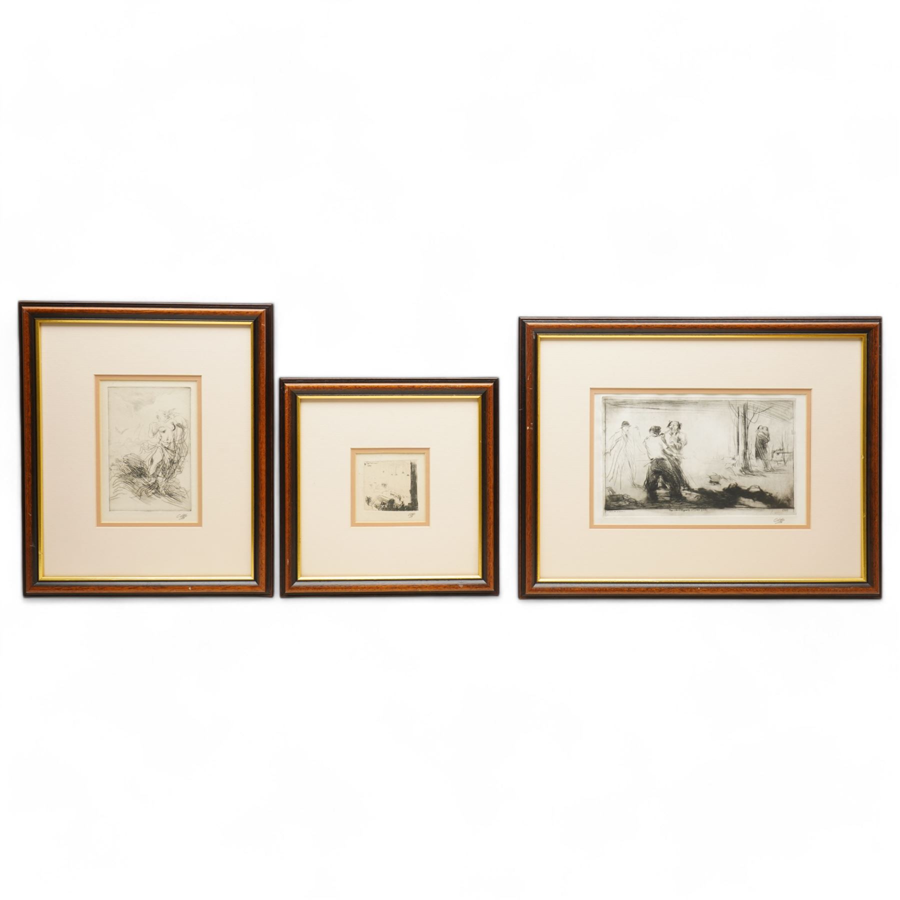 Pietro Annigoni OMRI (Italian 1910-1988): Liturgy and Studies, three drypoint etchings signed in pencil max 17cm x 28cm