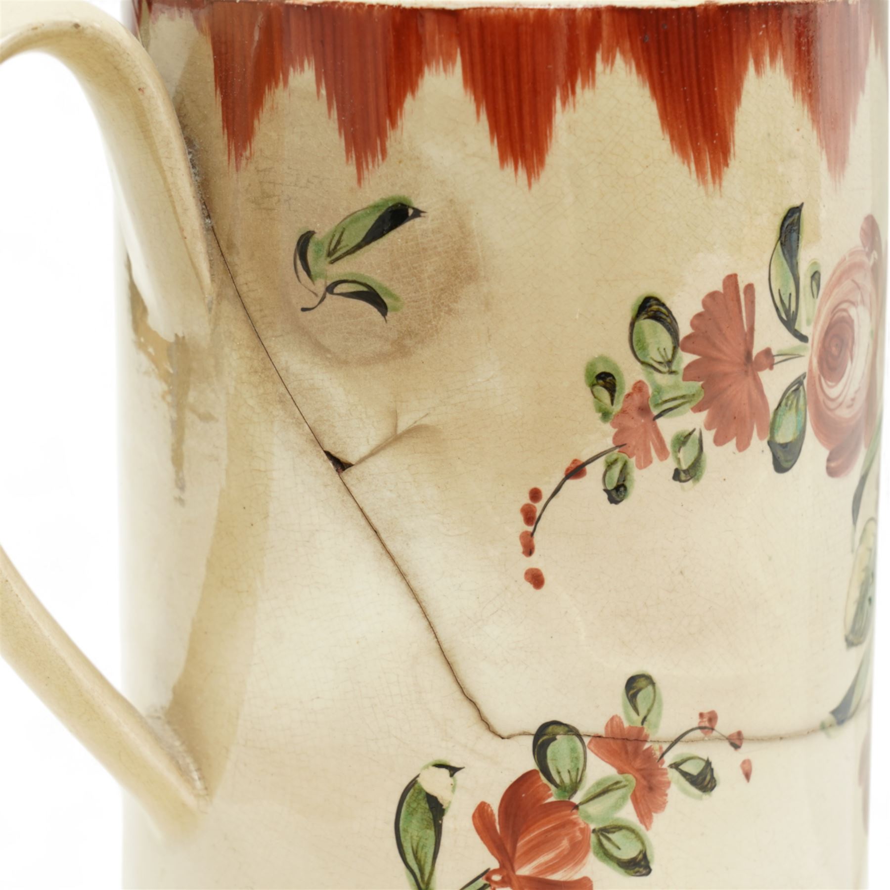 18th century Creamware tankard, decorated with sprigs of roses, H15cm