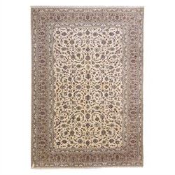 Central Persian Kashan hand-knotted carpet, ivory field densely decorated with an all-over...