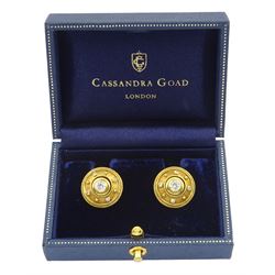 Pair of Cassandra Goad 18ct gold Theresa diamond interchangeable stud earrings, central round brilliant cut diamonds of approx 0.50 carat total, each with removable four stone diamond set decimus halo, from the Damascus range, hallmarked, cased