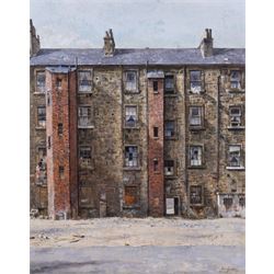 John Seymour Godden (British 1930-1999): 'Gorbals Tenements' Glasgow, oil on board signed,...