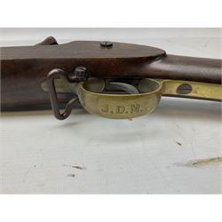 19th century D. & J. Fraser Edinburgh .577 Snider action gun, the 94cm barrel with three-groove rifling, three barrel bands and maker's name to top, full walnut stock with brass fittings, trigger guard inscribed J.D.M.,  L141cm