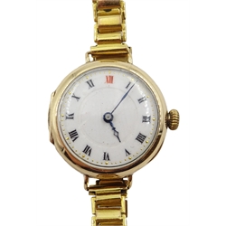  Montex early 20th century 9ct gold wristwatch, Birmingham 1916, on gold-plated strap   