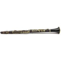 Early 20th century hardwood four-piece clarinet with brass plated nickel mounts L64cm