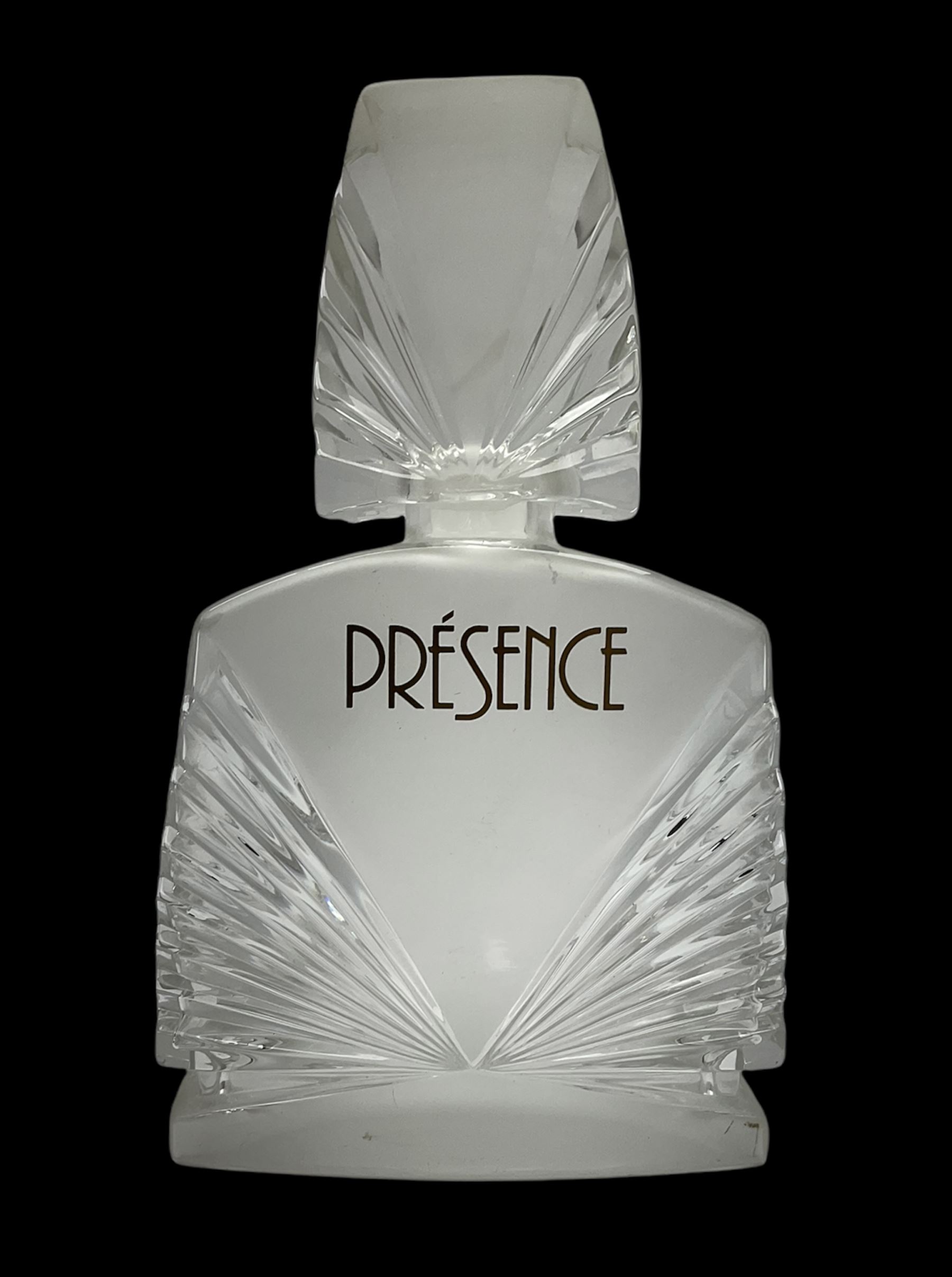'Presence' by Paul Parquet Art Deco style large display glass perfume bottle factice with stopper, H28cm
