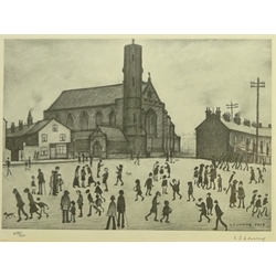  Laurence Stephen Lowry RA (Northern British 1887-1976): St Mary's Beswick, limited edition monochrome lithograph signed and numbered 488/500 in pencil with publisher's blind stamp 29cm x 39cm  DDS - Artist's resale rights may apply to this lot  