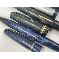 Group of five 14ct gold nib fountain pens, comprising Swan Mabie Todd with 14ct No 6 nib, Mabie Todd Blackbird, Phillips, Platignum and Mentmore Supreme, largest L13.5cm