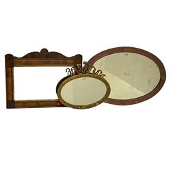 19th century mahogany rectangular wall mirror, oval copper framed mirror and another oval wall mirror 