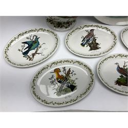 Portmeirion Birds of Britain pattern, dinner service for eight, to include covered soup tureen with ladle, dinner plates, soup bowls, side plates, oval plates, a serving platter, two oval serving dishes, salt and pepper, etc and eight shell dishes in the British fish pattern (56) 