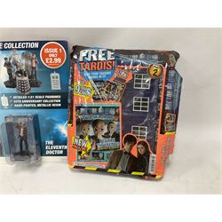 Star Trek - Eaglemoss Official Starships Collection three unopened issue No.1 and Issue No.2; five boxed Fabbri metal figures; and four carded action figures; together with Dr. Who - Eaglemoss Official Figurine Collection unopened Issue No.1; Dr. Who Monster Invasion parts 2 & 3, both unopened; four Dapol carded Dr. Who action figures and two others.