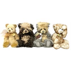 Four Charlie Bears - 'Parker' designed by Heather Lyell No.CB110307; 'Louise' No.CB194520; 'Phoenix' No.CB114766; and limited edition Year Bear for 2014 'Charlie' No.CB141485; all designed by Isabelle Lee; all with card tags (4)