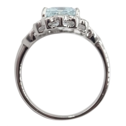  18ct white gold aquamarine and diamond dress ring, stamped 750, aquamarine 2.5 carat  