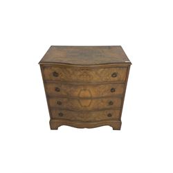 Early 20th century burr walnut serpentine chest, fitted with four drawers, on bracket feet