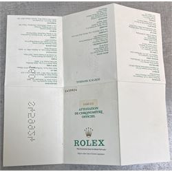Rolex Oyster Perpetual Date Submariner gentleman's stainless steel automatic wristwatch, circa 1993, Ref. 16610, Serial No. S459924, on original Oyster bracelet with fold-over clasp, boxed with papers dated 1994