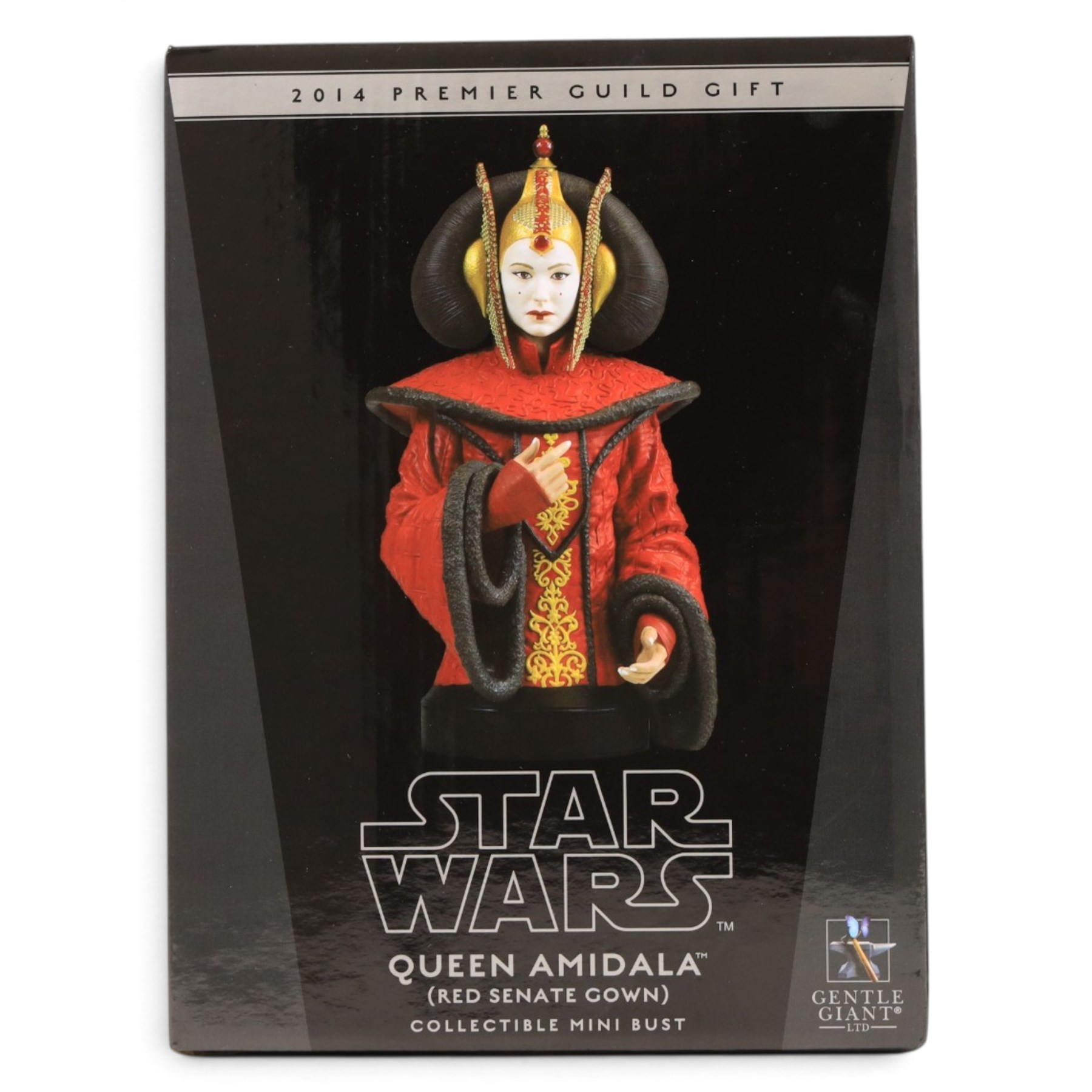 Three limited edition Gentle Giant Star Wars Episode I The Phantom Menace collectible mini busts, comprising Aurra Sing no.685/1800, 2012 Premier Guild Exclusive Jar Jar Binks with W.Wald Deluxe Busts and 2014 Premier Guild Gift Princess Amidala