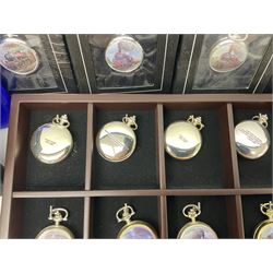 Twenty-three Glory of Steam Atlas Editions silver plated pocket watches, to include The Scottish Horse, Merchant Navy Class, etc, with wood display case, all boxed, twenty one with certificates