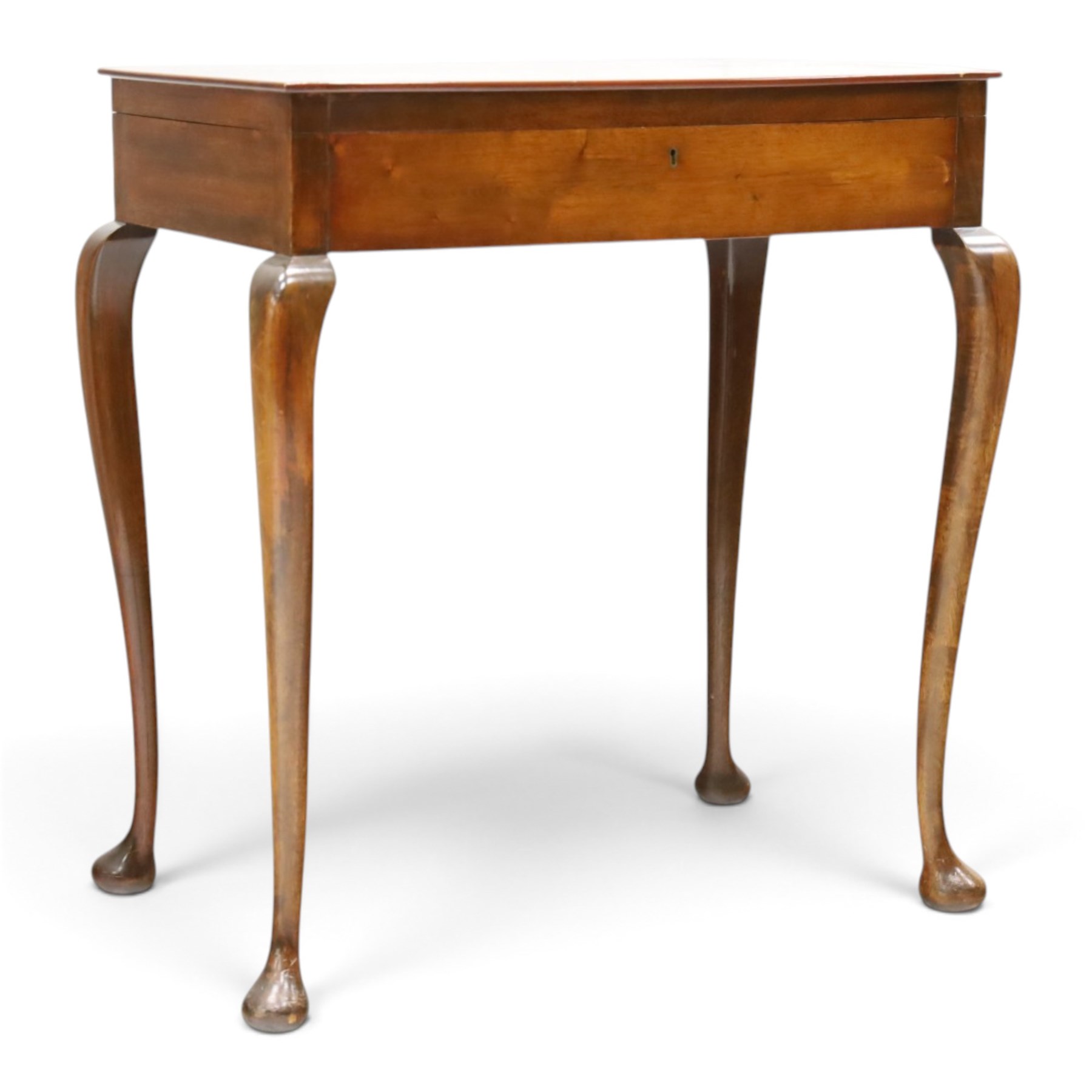 Canteen of plated Elkington Monarchy cutlery in mahogany table stand on cabriole legs W67cm