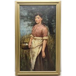 Charles McEwen (Scottish 1843-1892): Young Girl Collecting Eggs, oil on board signed 80cm x 44cm