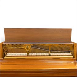 1970s century Welmar mahogany cased upright piano, retailed by The Piano Centre Rotherham, serial no. 75618, H110cm, W141cm